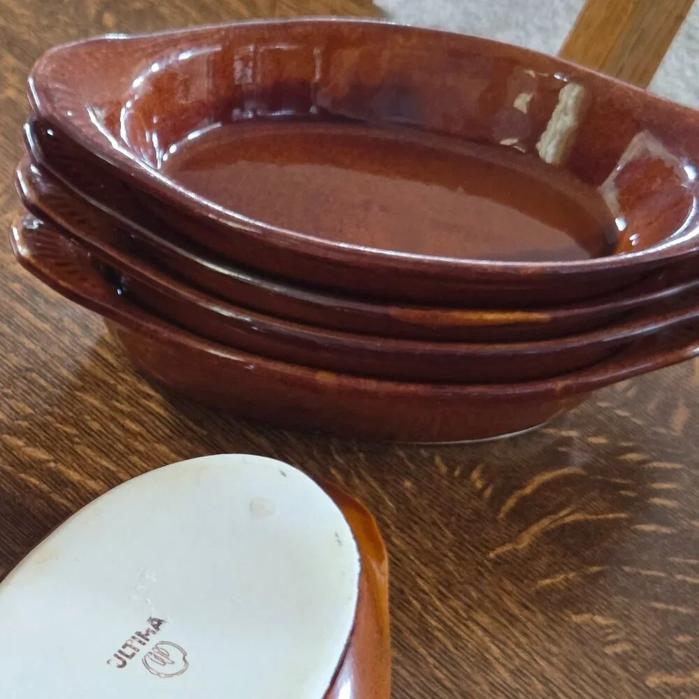 Vintage Ultima Brown Ceramic AuGratin/Dessert Individual Baking Dishes (6)